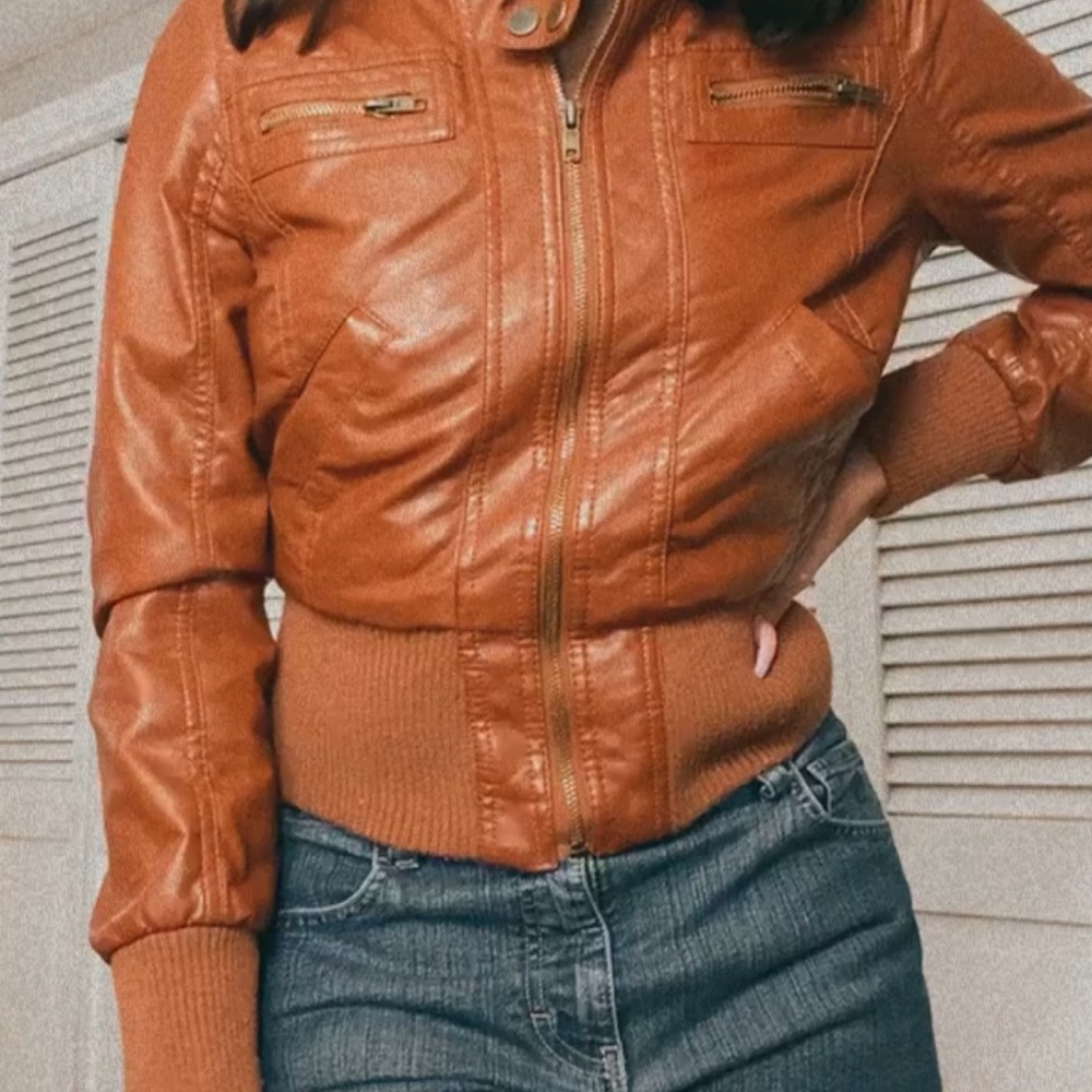 brown leather jacket